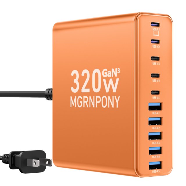 Estación de carga MGRNPONY USB C de 320 W y 10 puertos para MacBook Pro/Air