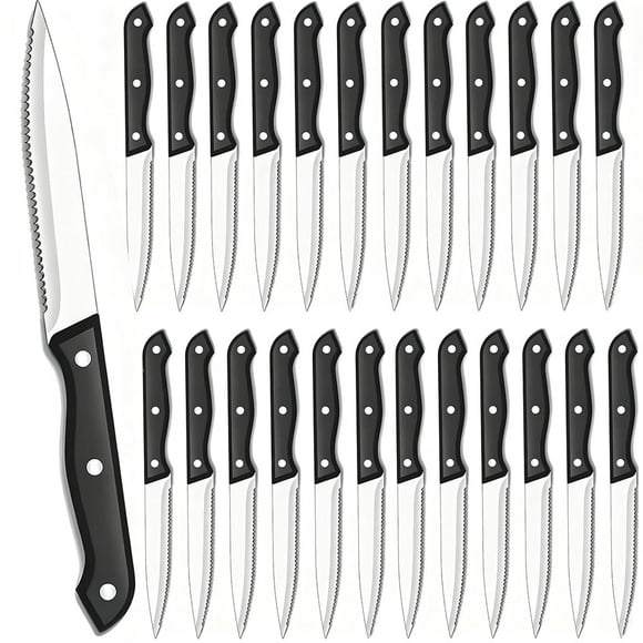 Juego de Cuchillos para Carne (24 cuchillos serrados), cuchillo para cena con mantequilla, cuchillo de cocina de acero inoxidable afilado (4,5 pulgadas), juego de cubiertos, apto para lavavajillas