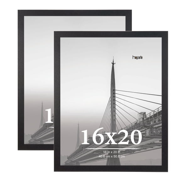 hogarte 16x20 Wooden Picture Frames Set of 2, Gallery Wall Poster Picture Frame, Black