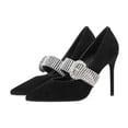 thumbnail image 3 of XYD Women Stiletto Heel Pumps Rhinestone Strap Close Pointed Toe Mary Jane Dress Party Shoes Size 10 Black, 3 of 4