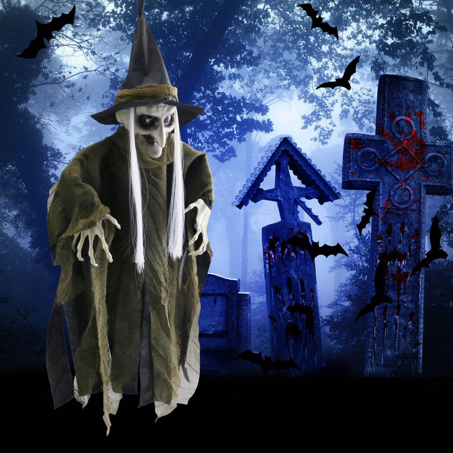 Haunted House Hanging Witch Skeleton Scary Props Halloween Decorations