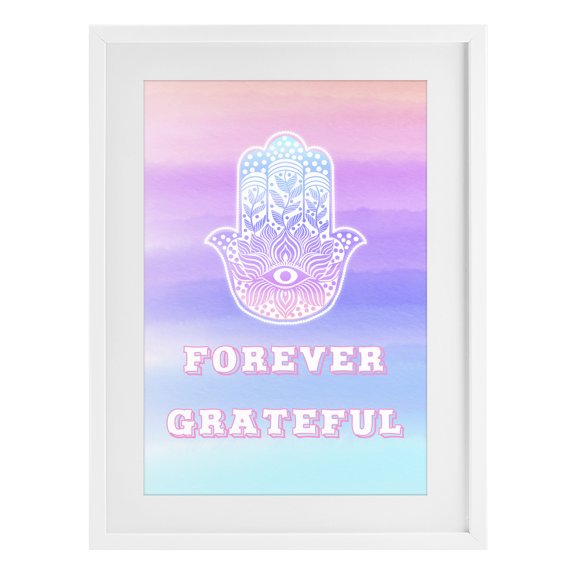Stupell Industries Bohemian Forever Grateful Hamsa White Framed Print Under Glass, 14 x 20, by Pooja Dave