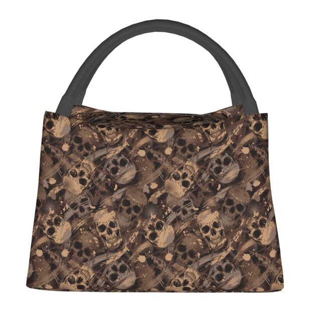 Easygdp Brown Camouflage Skull Bolsa de Almuerzo Insulada Reutilizable, Bolsa de Mano y Bandolera para Oficina, Trabajo, Viajes