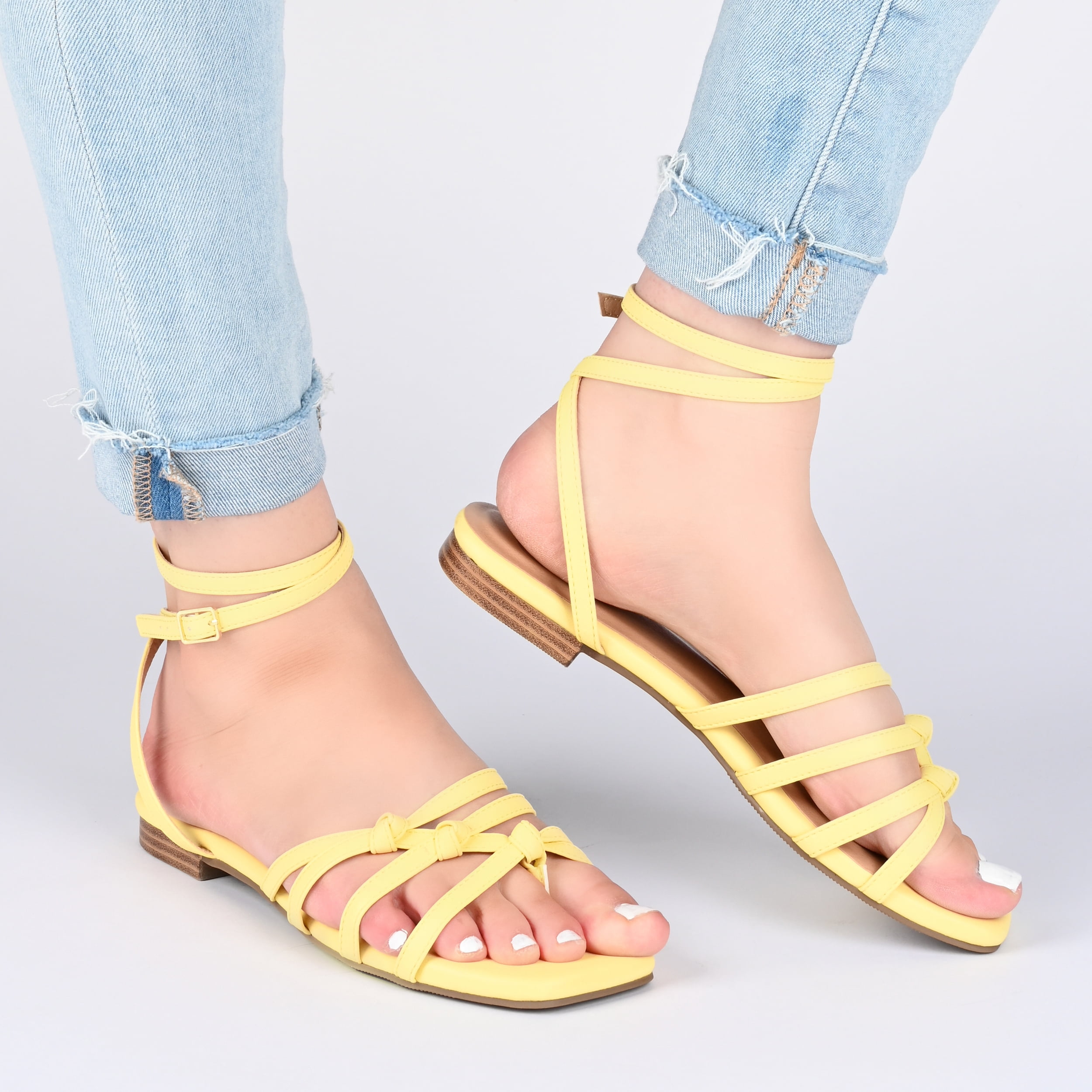 Journee Collection Womens Indee Ankle Wrap Low Block Heel Sandals
