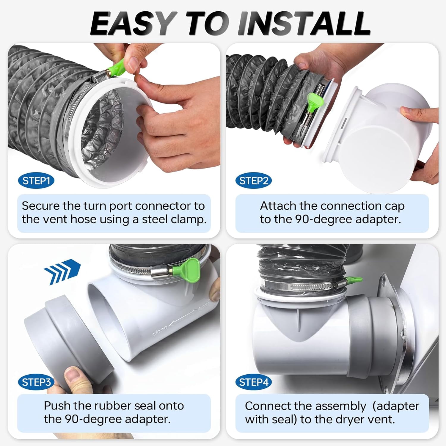 8FT Dryer Vent Hose for Tight Space, Indoor Dryer Hose Vent Kit with 6-Layer Duct Hose, 90 Degree Dryer Vent Elbow with Rubber Seal Connectors,Heat Resistant Dryer Exhaust Pipe,Easy Installation