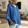 thumbnail image 4 of longantii Women's Hooded Knit Tops Soft Solid Color Drawstring Pullover Relaxed 3/4 Sleeve Oversized Knit Sweaters Daily Autumn Casual Loungewear Shirts Blue S, 4 of 6