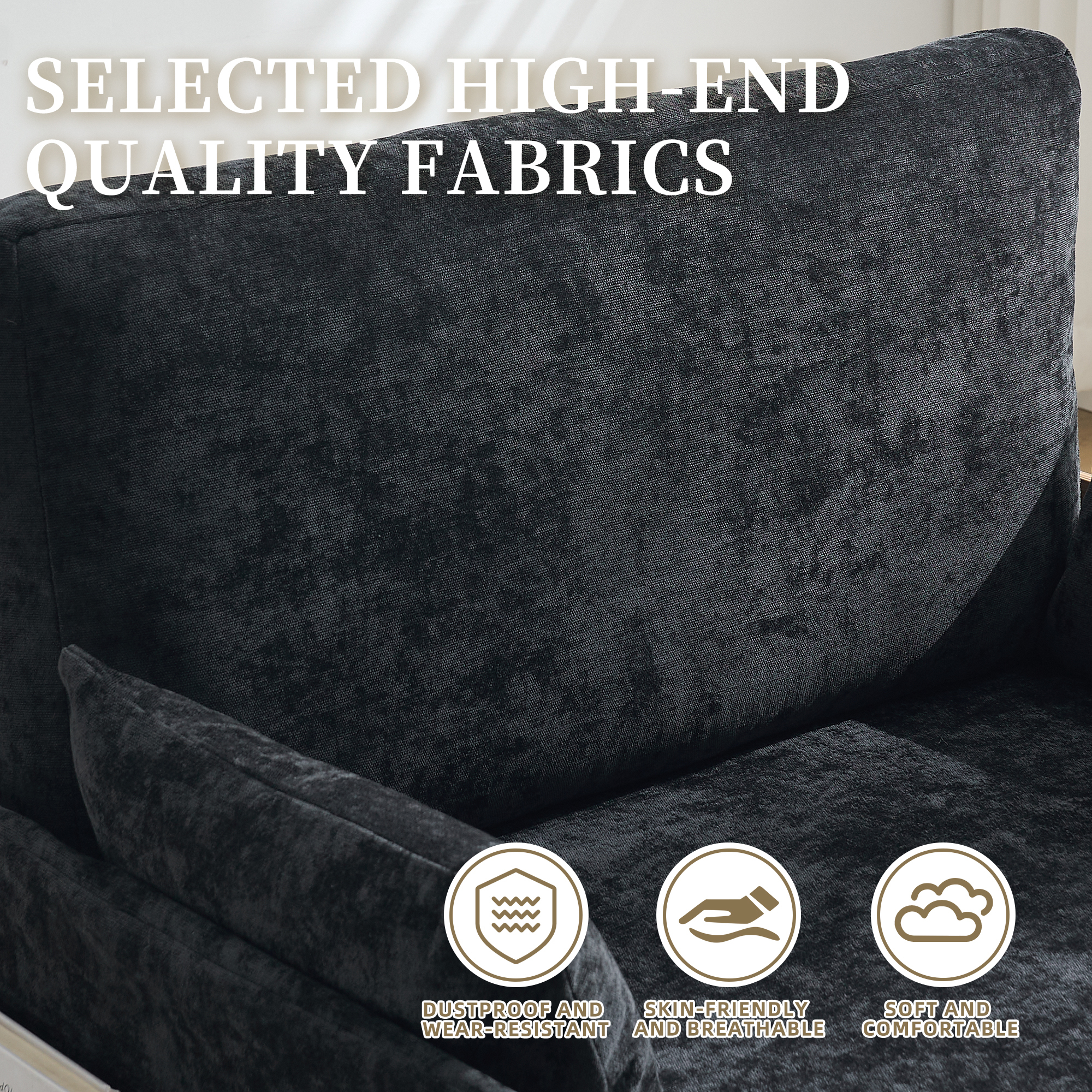 Leumius Foldable Sofa Bed,3-in-1 Convertible Sleeper Chair,Modern Foldable Sofa Chair With 3 Pillows for Small Spaces,Black