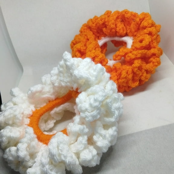 Nylo & Co. Crochet Orange/White Hair Scrunchie - Set of 2