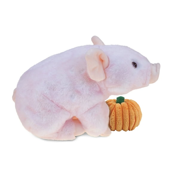 DolliBu Super Soft Squat Piggy Stuffed Animal with Pumpkin Decor - Pumpkin Plush Animal for Fall, Halloween and Thanksgiving, Pumpkin Toy for Baby, Kids, Adults - 6 Inches