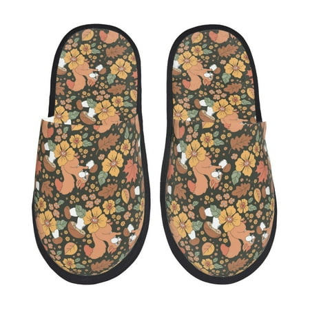 Balery Squirrel Mushroom Yellow Flower Slient Indoor Furry Fleece Comfort House Shoes Soft Non-Slip Home Shoes Cotton slippers House Slippers-- Large