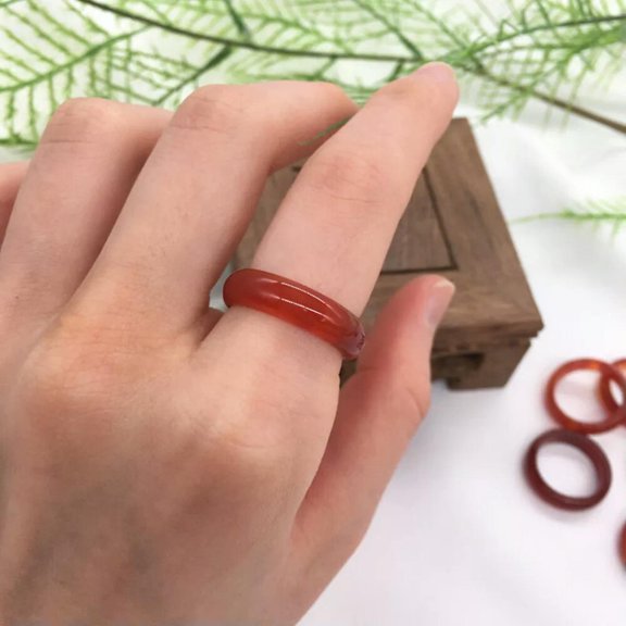 HOOUN #8 Red Agate Carnelian Solid Band Ring Crystal Quartz Gemstone Healing Jewelry