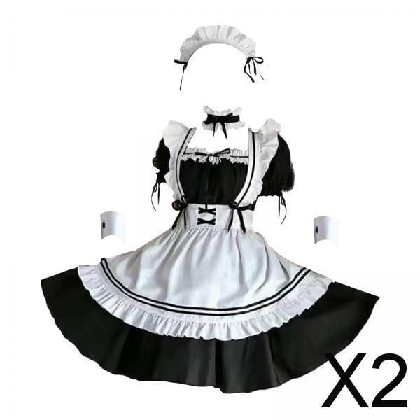 Disfraz de mucama,Traje de mucama para mujer,vestido de cosplay,Vestido de sirvienta mariquita de anime japonés para cosplay,Delantal clásico de mucama francesa lolita Maquillaje de
