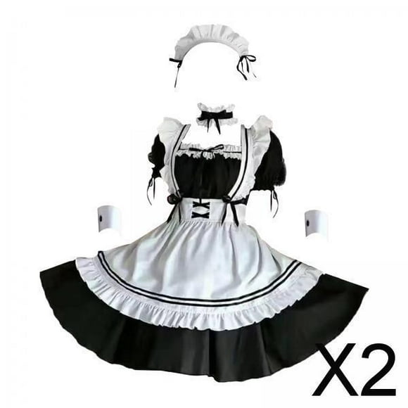 Disfraz de mucama,Traje de mucama para mujer,vestido de cosplay,Vestido de sirvienta mariquita de anime japonés para cosplay,Delantal clásico de mucama francesa lolita Maquillaje de