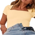 thumbnail image 3 of Camiseta Camisa básica de mujer Color sólido Top sin costuras Cuello cuadrado Ropa informal de calle Traje Ygjytge Champán M para Mujer, 3 of 9