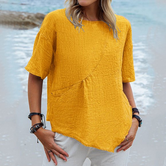 Tidyack , Blouse Décontractée pour Femme, Blouse d'Été à Manches Courtes, Matériau en Coton Respirant, Design Uni, pour le Quotidien, le Bureau et les Voyages, Légère et Confortable, T-Shirt Tendance