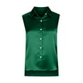 thumbnail image 5 of Feancey Sleeveless Button Down Shirts for Women Satin Silk Blouses Business Casual Lapel Collar Dress Shirt Dressy Elegant Office Work Tops Green XXL, 5 of 7