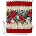 thumbnail image 2 of Shower Curtains for Bathroom, Red Christmas Waterproof Fabric Shower Curtain, Xmas Botanical Poinsettia Blue Balls Decorative Bathroom Curtain for Bathtub, 72"x72", No Hooks Included, 2 of 9