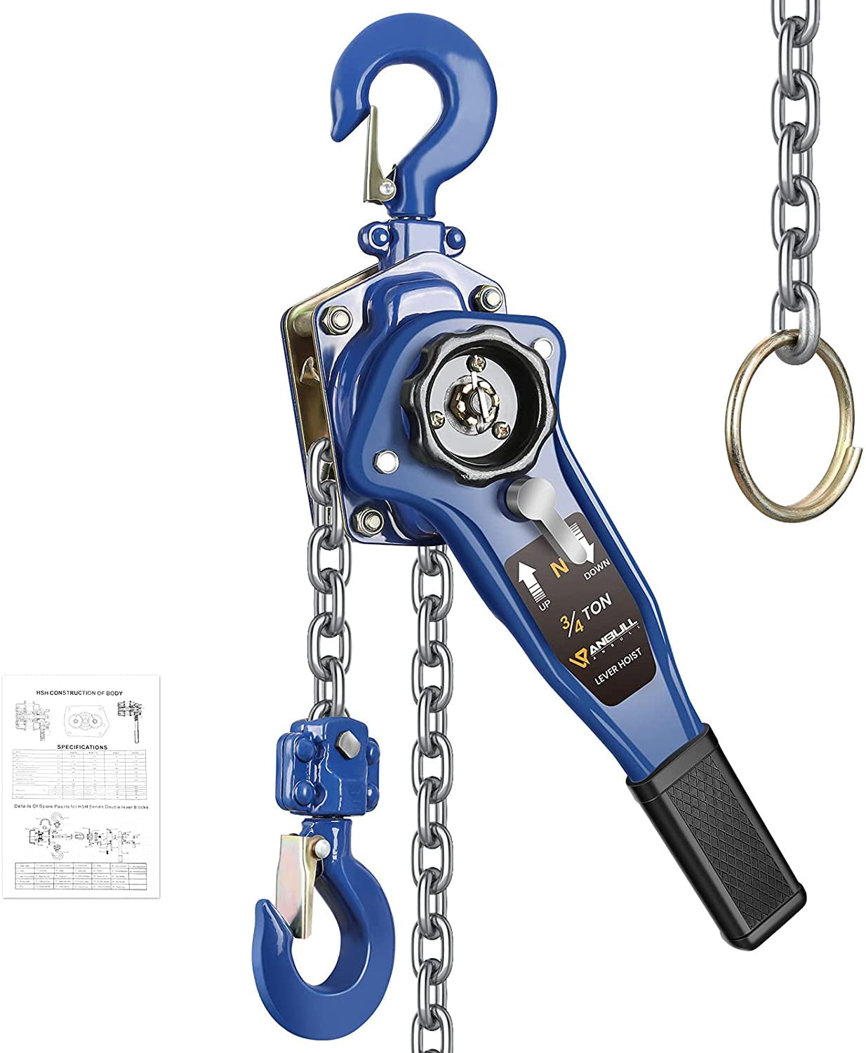 0.75 Ton 3M  Ratcheting Lever Block Chain Hoist Come w/ Puller Pulley Heavy Duty 