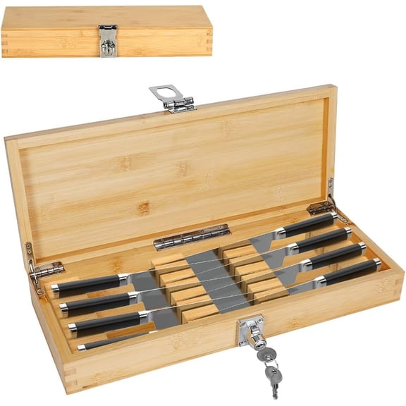 Knife Storage Box with Lock - Kitchen Knife Holder Lockable Bamboo Knife Organizer, Kids Safe in Drawer Knife Block, Multi Purpose Safe Lock Box (Knives Not Included)