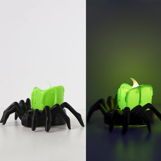 Adorno de iluminación LED de araña de terror para Halloween, decoración de jardín y césped, 12 Uds.