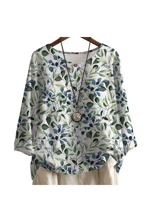 Women Plus Size Blouse Retro Plants Graphics 3D Print Long Sleeve T-Shirt Casual Tops
