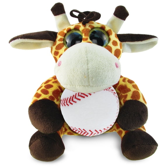 DolliBu Big Eye Giraffe Stuffed Animal with Baseball Plush - Soft Huggable Giraffe, Adorable Playtime Giraffe Plush Toy, Cute Wildlife Gift, Super Soft Plush Doll Animal Toy for Kids, Adults - 6 Inch