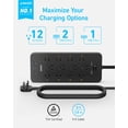 thumbnail image 2 of Anker Regleta de enchufe plano con protector contra sobretensiones (2100J), 12 salidas de CA, cable de extensión plano de 5 pies, 1 USB C y 2 puertos USB para múltiples dispositivos, carga rápida de 2, 2 of 5