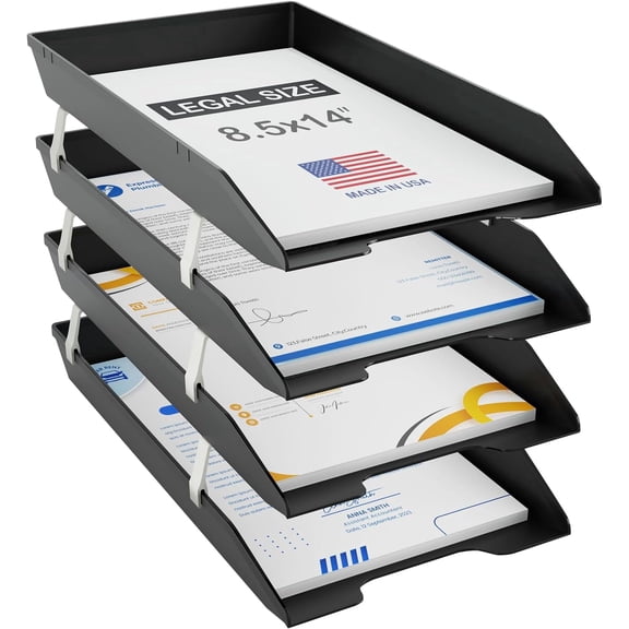 Acrimet 4 Tier Legal Letter Tray, Facility Front Load (Legal Size) (Plastic) (Black Color)