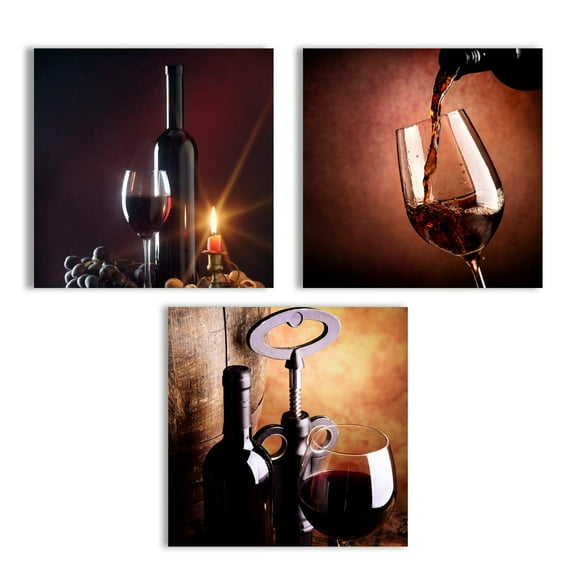 wall26 Canvas Wall Art Abstract Vintage Wine Cup Pictures Home Wall Decorations for Kitchen Streched and Framed - 16"x16"x3 Panels