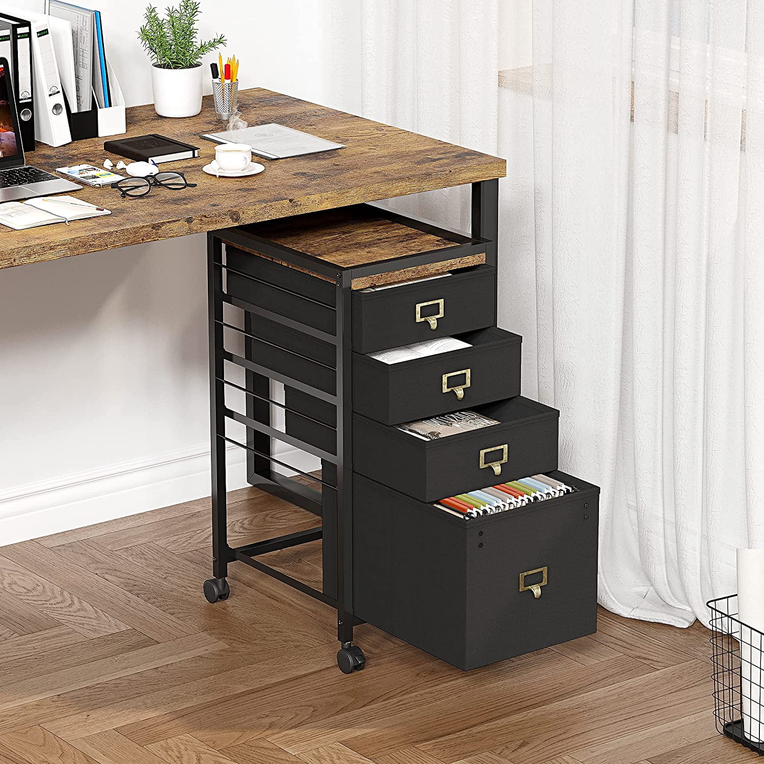 GAOMON File Cabinet with 4 Drawers, Rolling Vertical Filing Cabinet for Home Office, Letter & A4 Size Storage, Small Under Desk Cabinet on Wheels