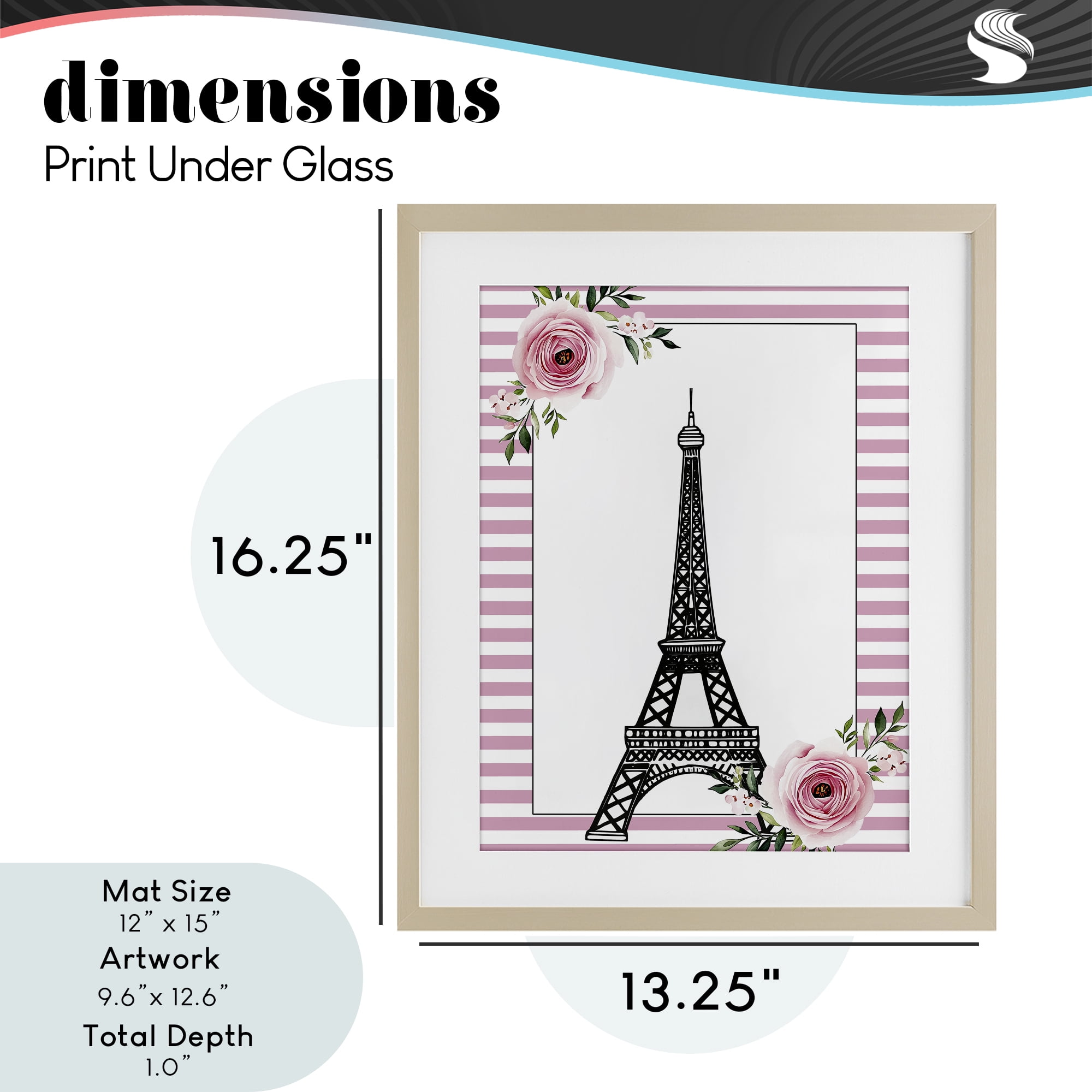 Parisian Tower & Roses Birch Framed Print Under Glass, design by Christine Simpson Art
