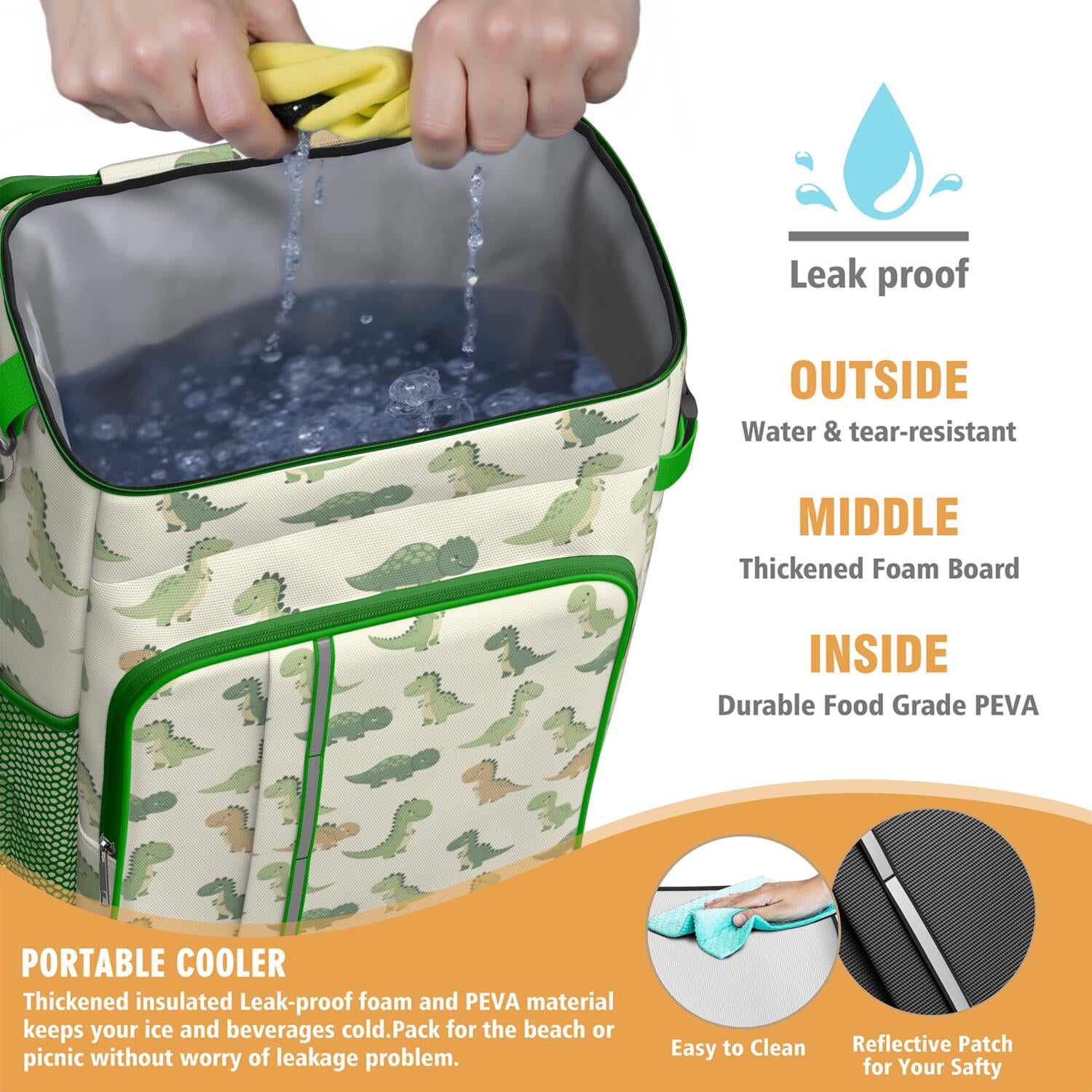Travel Cooler Bag - Cartoon Dinosaurs Camping Beer Cooler Backpack with Bottle Opener- Waterproof Insulated Picnic Backpacks - Cooler Bag for Beach
