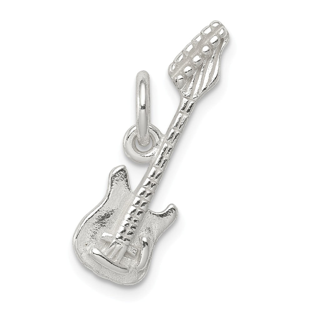 Jewel Tie 925 Sterling Silver Electric Guitar Pendant Charm 19mm x 22mm