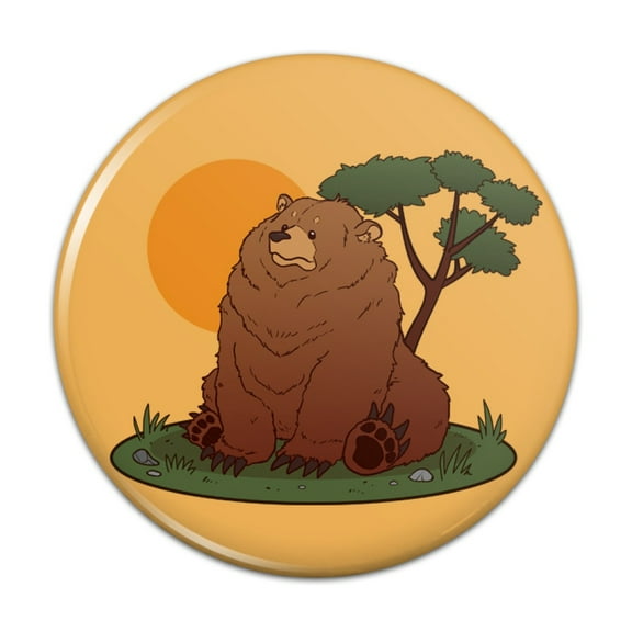 Chubby Grizzly Bear Pinback Button Pin