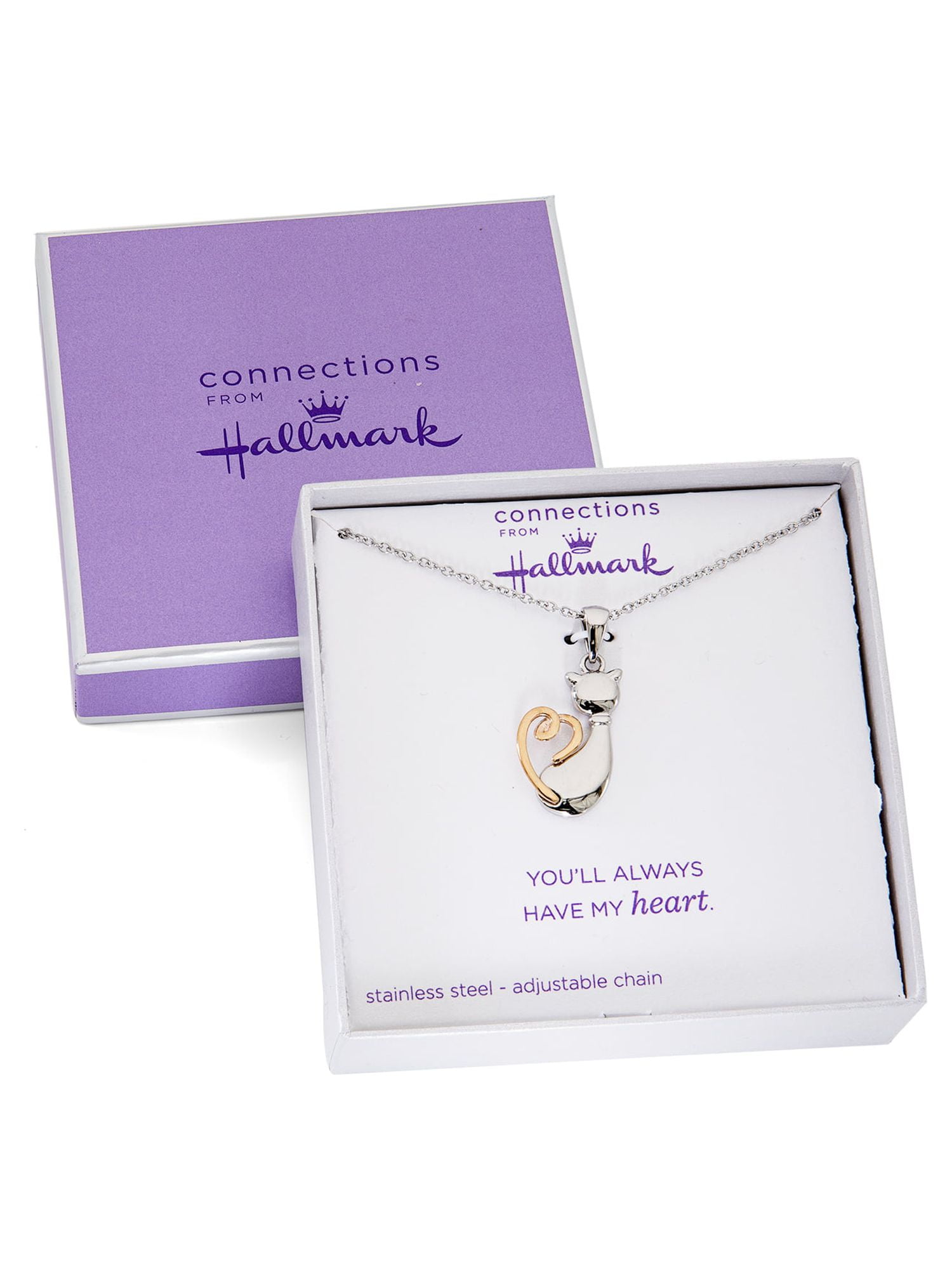 Connections from Hallmark- Women's  Stainless Steel Cat Pendant, 18