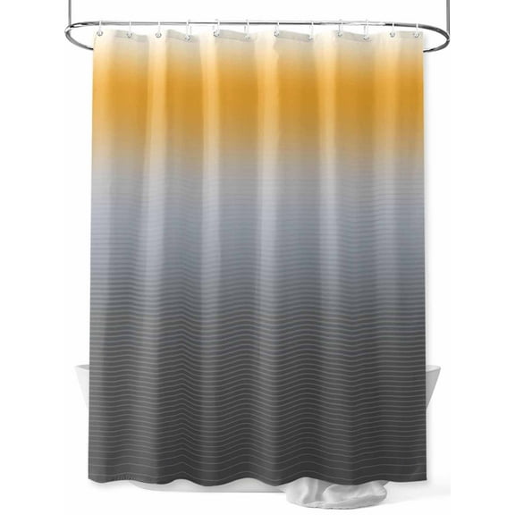 Shower Curtain Ombre Grey Ginger Yellow Bathroom Curtains with Hooks, Waterproof Fabric Gradient Stripes Bath Shower Curtains Set for Bathroom Bathtubs Decor 36x72 Inch