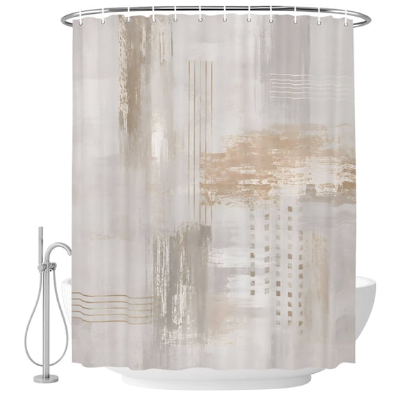 Small Stall Shower Curtain 48x72 Inch Narrow Half Size Beige Abstract Bath Curtains Bathroom Decor, Modern Gradient Mottled Vintage Stripes Waterproof Fabric Shower Curtain Set with Hooks 48 Inch