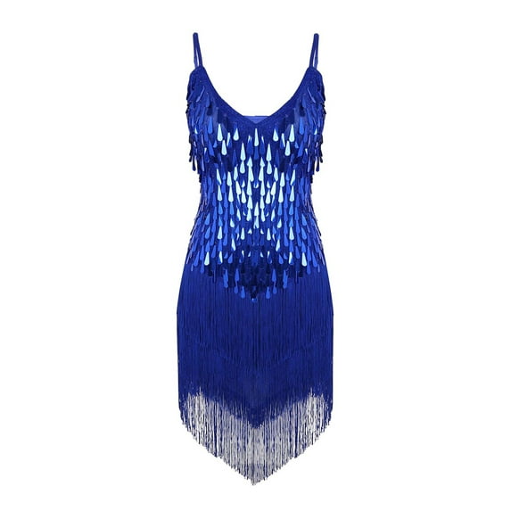 iiniim Latin Dance Dress Cha Cha Rhythm Ballroom Samba Rumba Tango Dress Sequins Fringe Dancewear for Women