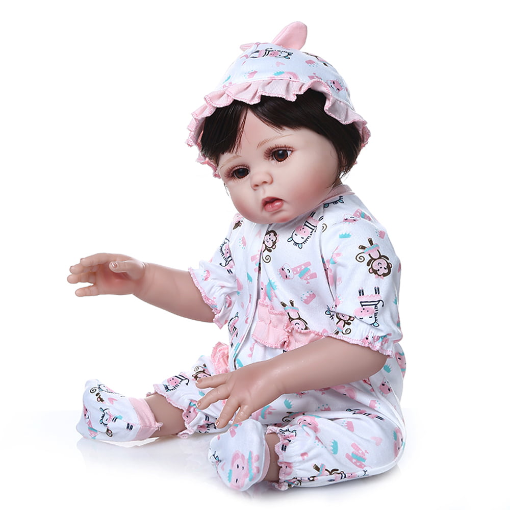 18'' NPK Lifelike Silicone Vinyl Reborn Doll Newborn Baby Girl Dolls+Dog Clothes 