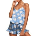 thumbnail image 2 of Tnhcen Soft Casual Print Pajamas Silky Spaghetti Straps Ruffled Camisole Shorts Fashionable Summer Lounge Nightwear XS-2XL, 2 of 5