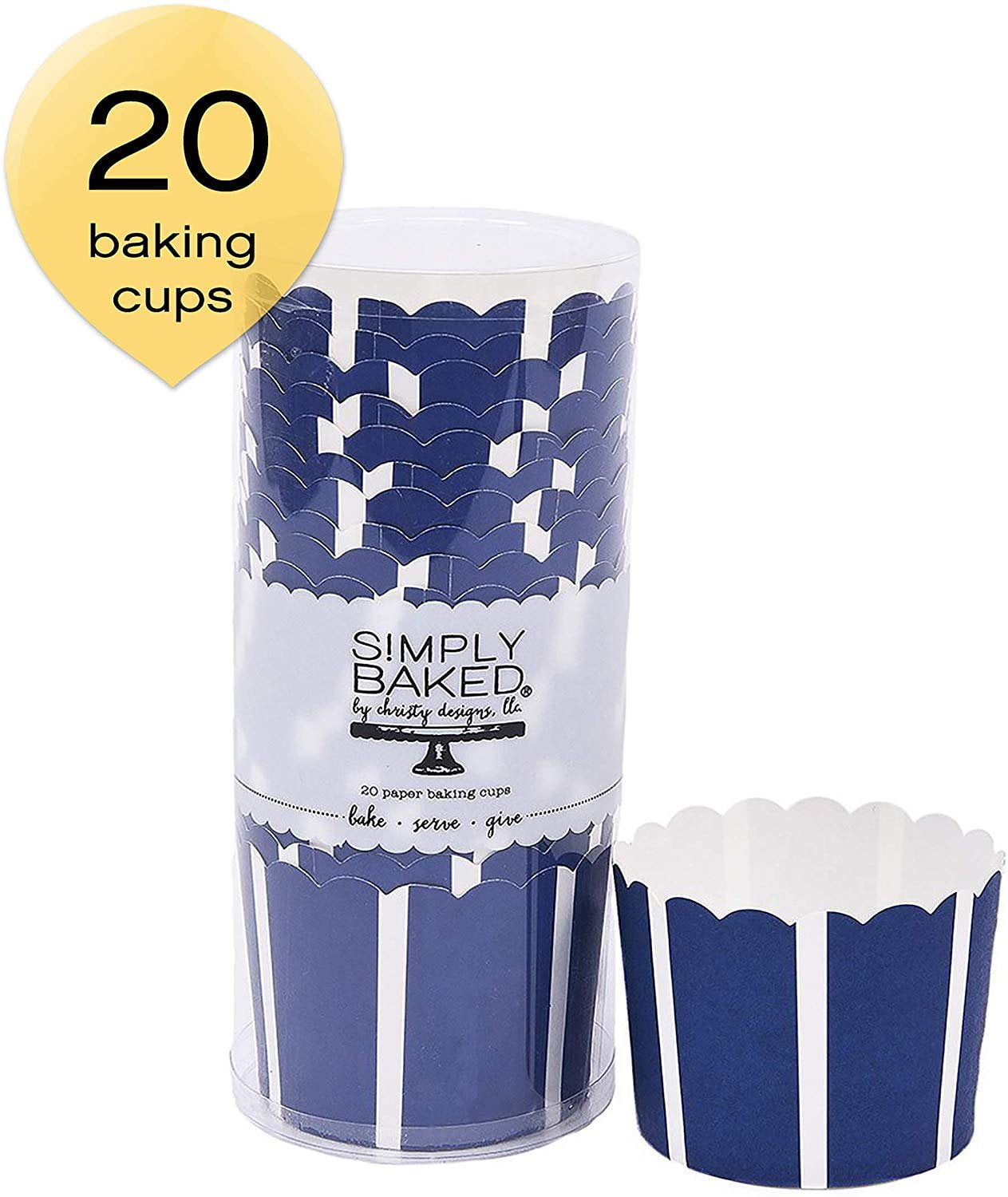 Simply Baked Large Paper Baking Cups Navy with White Stripe 20Pack Disposable and Ovensafe