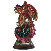 Q-Max GSC9971830 4.75 in. Volcano Dragon Sitting on Grystal Glass Statue Fantasy Decoration Figurine, Red