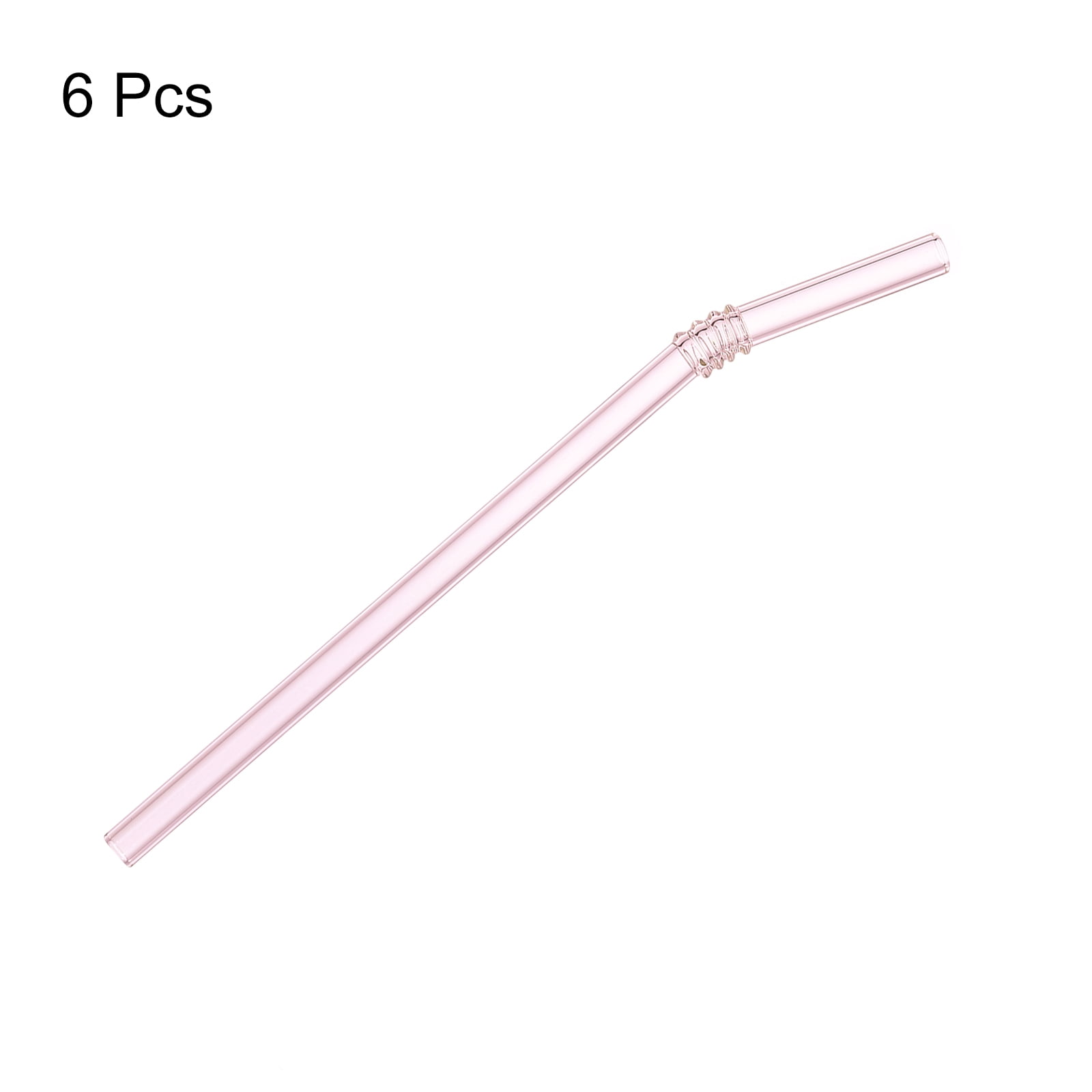 6Pack Pink Reusable Glass Straws, 195mm/8-inch Long, 8mm/0.3 Dia