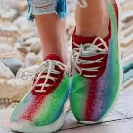 

Danhjin Womens Sneakers Women s Fashion Flat Sequined Rainbow Color Casual Single Shoes Sneakers