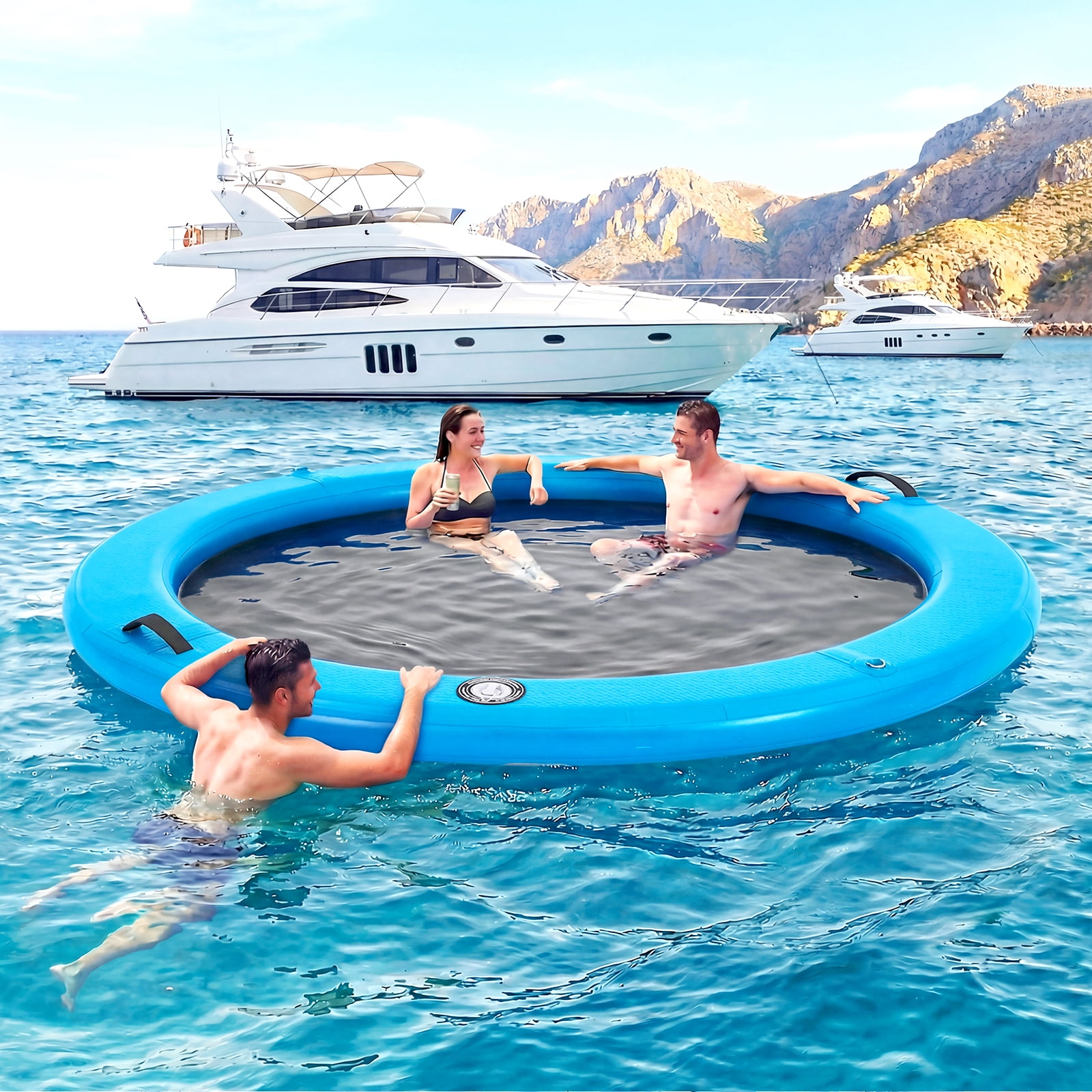 Danrelax 6FT Sunchill Round Inflatable Float Ring for Adults, Heavy Duty Hammock Pool Lounger with Pump, for Lake, Ocean & Pool