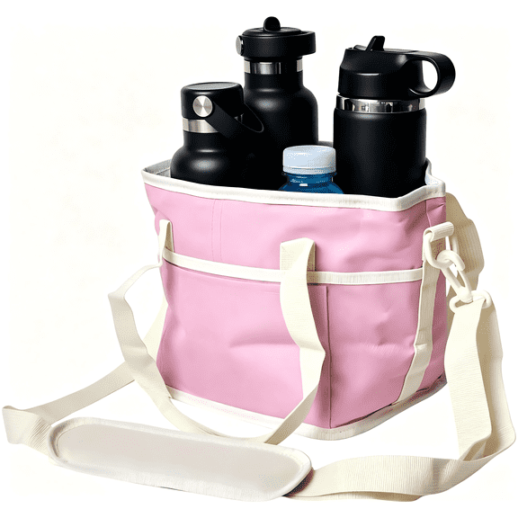 DEDRFUC 4-Compartment Water Bottle Holder with Adjustable Strap – Family Size Drink Carrier for Tumbler, Cups & Flasks, Fits Large & Small Bottles, Hands-Free Non-Spill Car Caddy