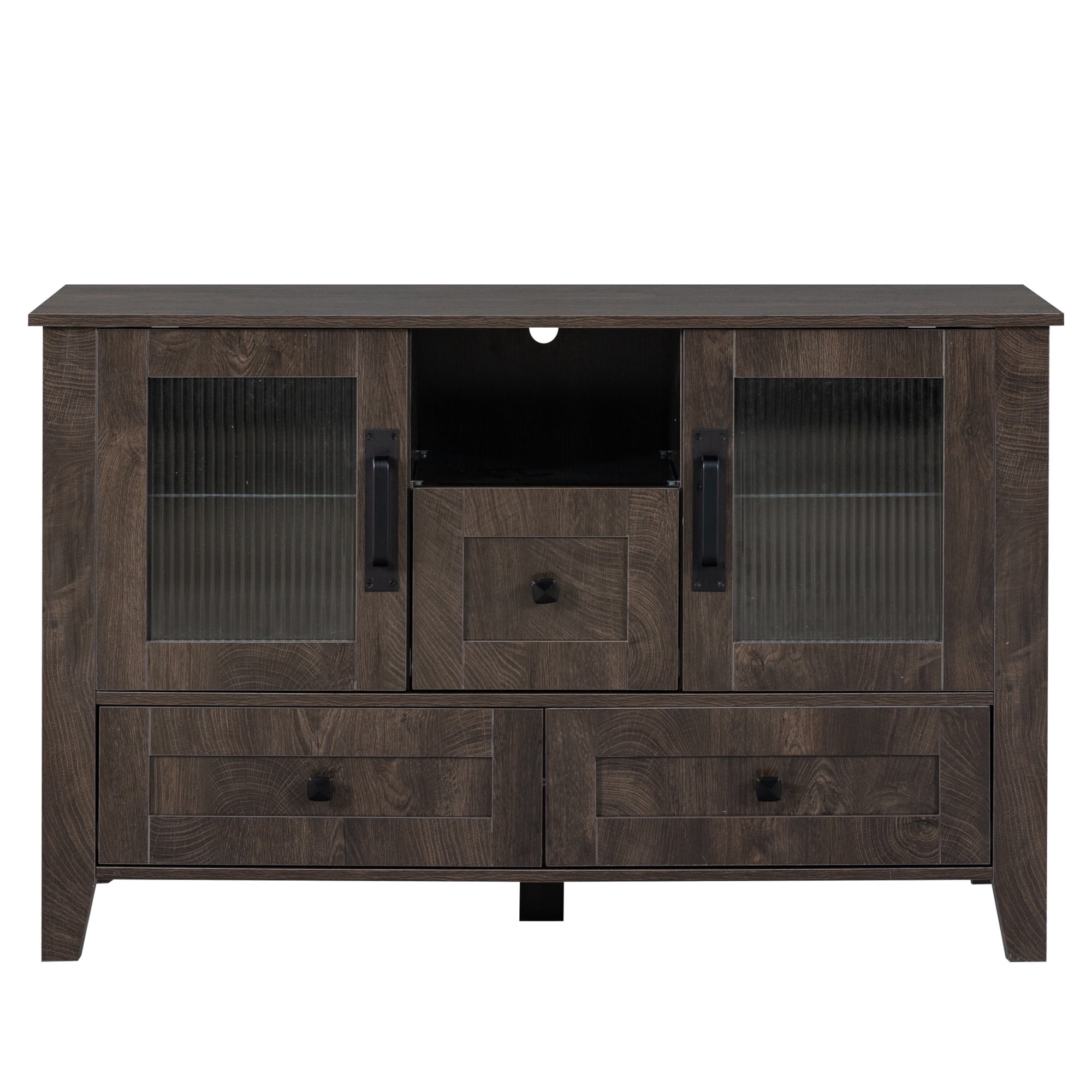 PORKISS Sideboard Cabinet, Modern Sideboard Buffet Cabinet with Lights and Drawers, Coffee Bar Cabinet with Glass Doors and Shelves, Wood Storage Cabinet for Kitchen, Hallway, Gray