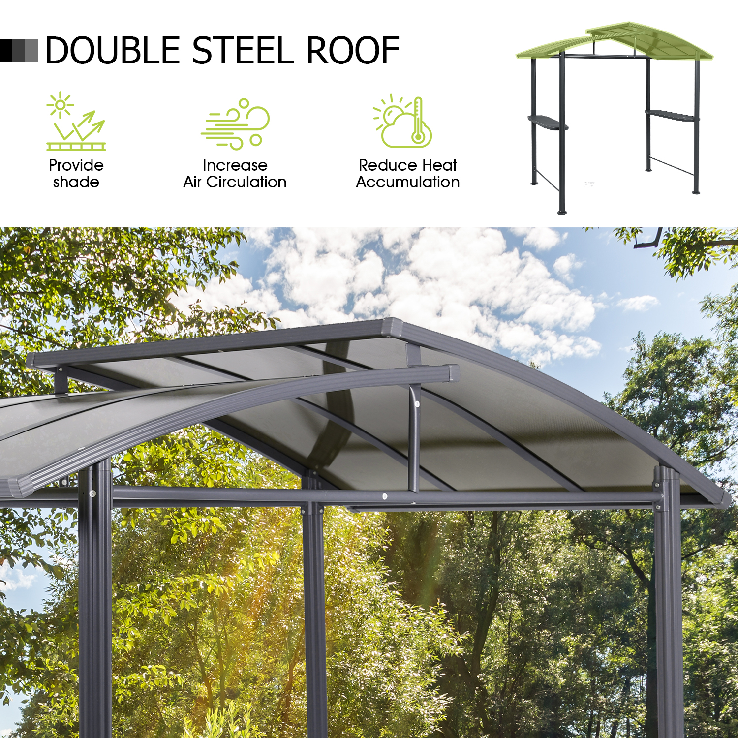 Aoodor 8 x 5 ft. BBQ Grill Gazebo Shelter, Gray Steel Frame with Side Shelves,  for Outdoor, Patio, Backyard - image 5 of 7