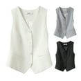 thumbnail image 6 of Xioeram Women Formal Vest V Neck Single-breasted Sleeveless Cardigan Solid Color Loose OL Commute Office Wear Waistcoat Lady Coat, 6 of 8