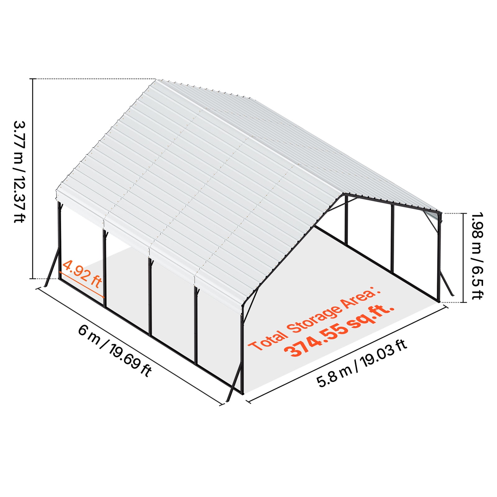 KFFKFF Durable 20 x 20 ft Metal Carport with Sturdy Frame and Roof, Outdoor Shelter with Detachable Sidewalls for Vehicles, Boats, Trucks, and Equipment
